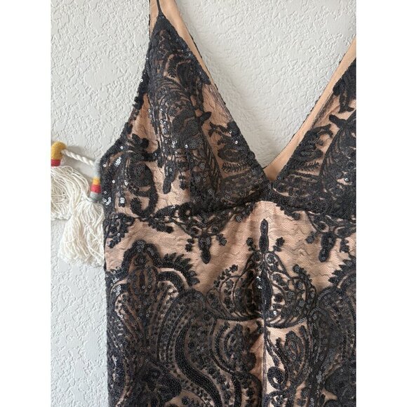 Free People Night Shimmers Sequin V-Neck Lined Mini Dress Black Glam Party Prom - Picture 7 of 12